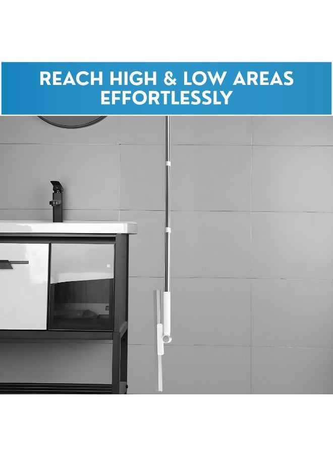 مكنسة وممسحة أرضيات 2 في 1 بمقبض قابل للتعديل من الفولاذ المقاوم للصدأ | ممسحة مياه مطاطية شديدة التحمل وفرشاة بشعيرات صلبة للحمامات والمطابخ وأرضيات البلاط والرخام - Image 4